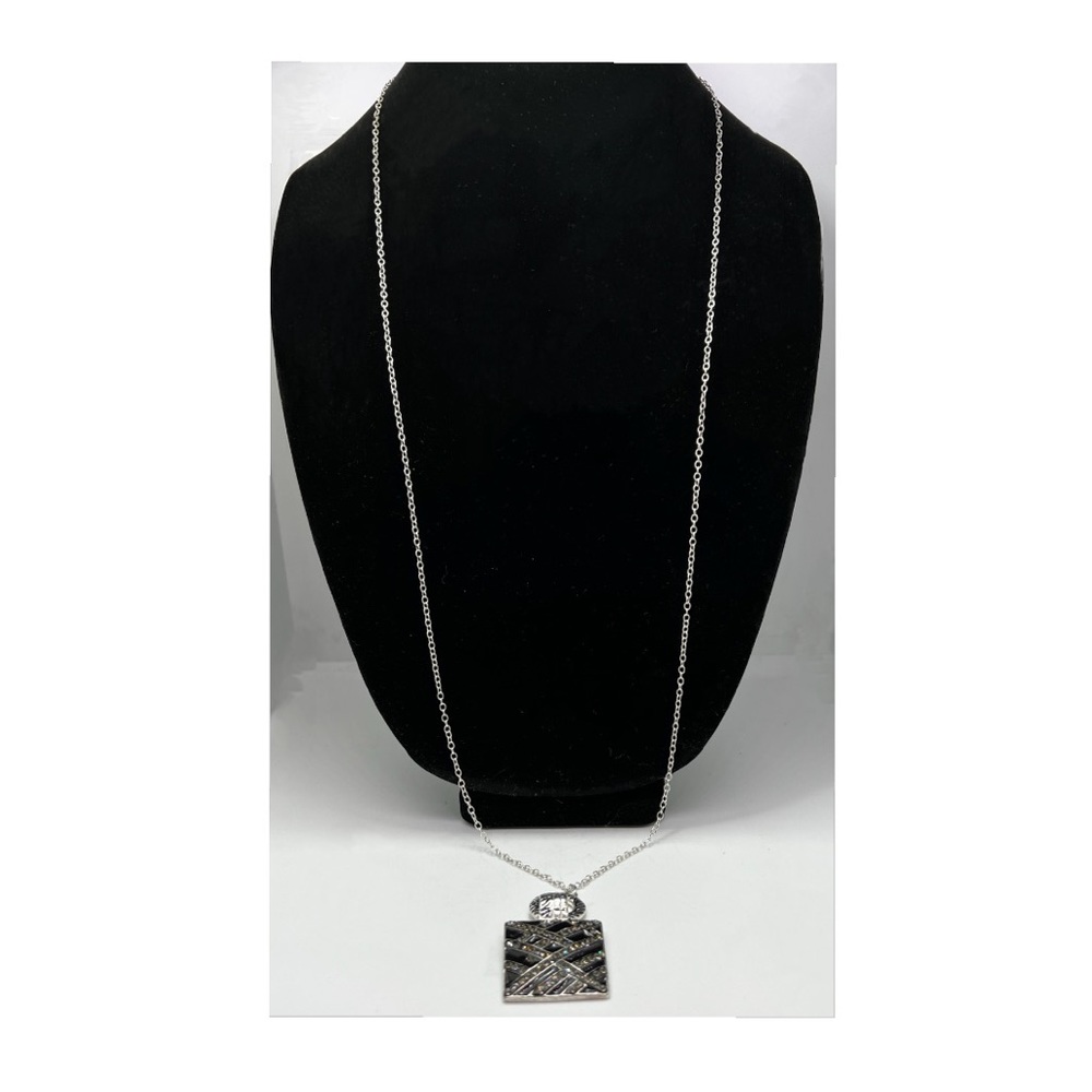 Vintage David Sigal 925 Sterling Black Enameled Channel Set Crystals Pendant - Picture 4 of 11